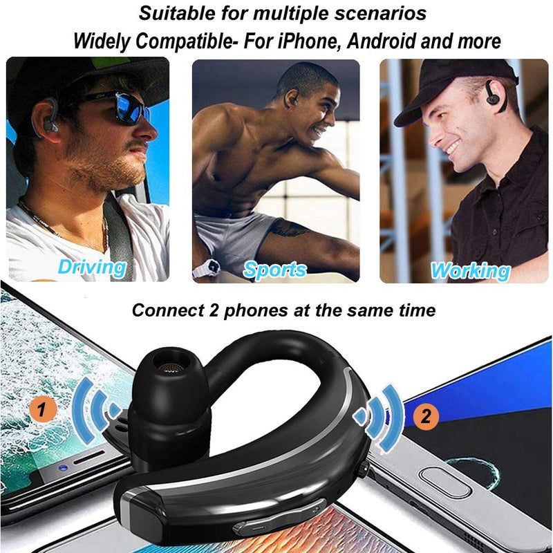 [Australia - AusPower] - Bluetooth Earpiece Voice Command Bluetooth Headset Noise Cancelling Wireless Headset in-Ear Headphone Business Earphones Compatible with Android iOS Smart Phones Laptop for Office Driver Trucker Black 