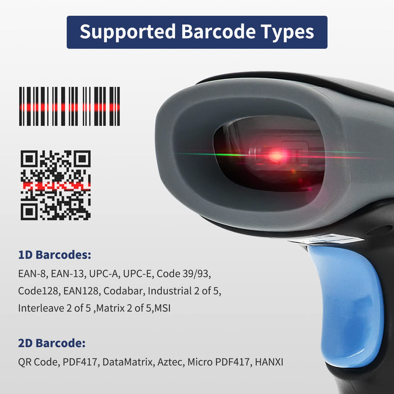 [Australia - AusPower] - SNADUU 2D QR Scanner Wireless Barcode Scanner with Stand, Automatic Bar Code Reader CMOS Supports DataMatrix PDF417 1D Screen Barcode, USB Wired POS Scanner for Windows, Mac, Linux 
