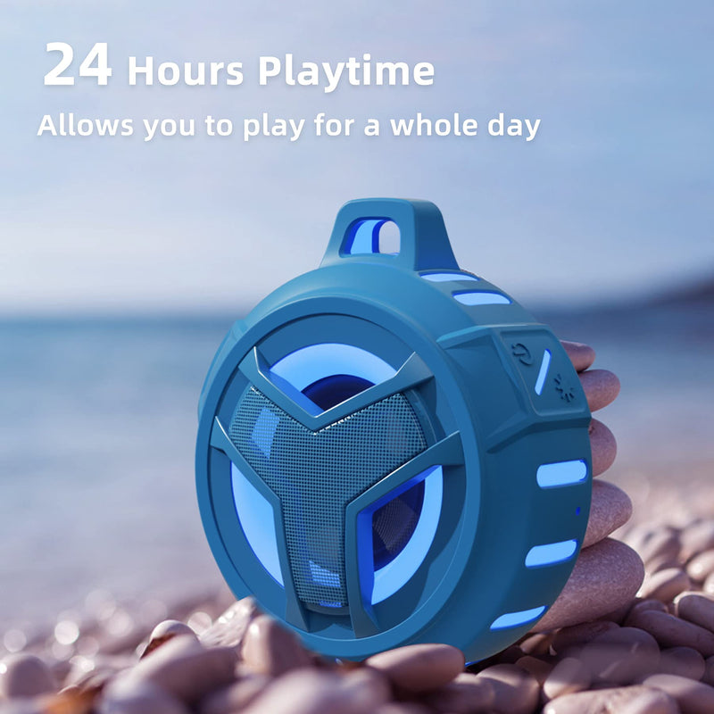 [Australia - AusPower] - EBODA IPX7 Waterproof Shower Bluetooth Speaker,Portable Wireless Outdoor Speakers with LED Lights, 24H Play, BT 5.0 True Wireless Stereo, Floating for Beach, Kayaking, Gifts for Men, Women-Coral Blue Coral Blue 