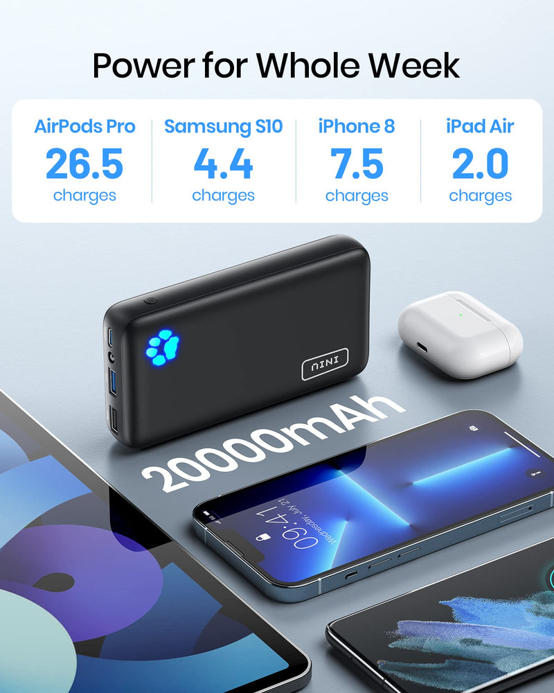 [Australia - AusPower] - INIU Portable Charger, 18W PD3.0 QC4.0 Fast Charging USB C 20000mAh Compact Power Bank, 3-Outputs Battery Pack Compatible with iPhone 13 12 11 X 8 Samsung S20 Google LG iPad Tablet etc. [2022 Version] 