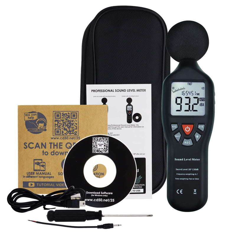 [Australia - AusPower] - High Accuracy Data Hold Logger CD Software Decibel Sound Level Meter Monitor Indicator LCD Backlight MAX/MIN Display Audio Noise Measure 30dB~130dB Instrument Compact Professional Sound Meter w/CD software 