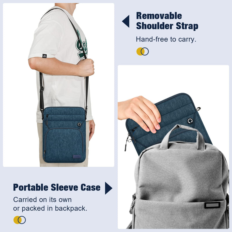 [Australia - AusPower] - MoKo 9-11 Inch Tablet Sleeve Bag, Fits iPad Air 5 10.9" 2022, iPad 9/8/7th 10.2, iPad 10th 10.9, iPad Pro 11 M2 2022-2018, Multifunctional Bag with Shoulder and Headphone Port, Indigo 