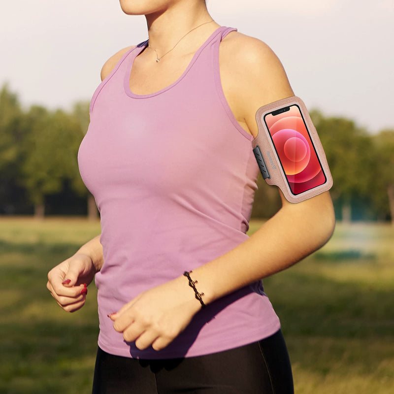 [Australia - AusPower] - Seawisp Sweat Resistant Universal Phone Armband for iPhone 12 Pro/11/ XS Max/8/7/6s Plus Galaxy S7/S6, Huawei, Running Exercise Cellphone Holder Case with Extra Extension Strap Key/Card Holder, Pink 