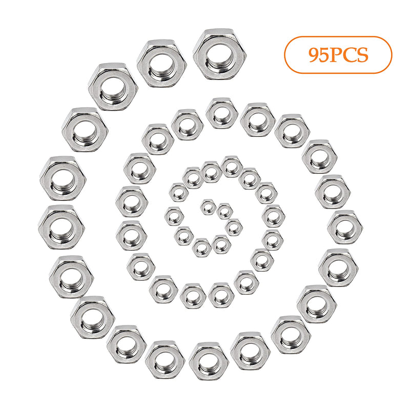 [Australia - AusPower] - TWCC 95 PCS Assorted Stainless Steel Hex Nuts Assortment Kit M3 M4 M5 M6 M8 M10 Metric Hex Nut Set Hardware 