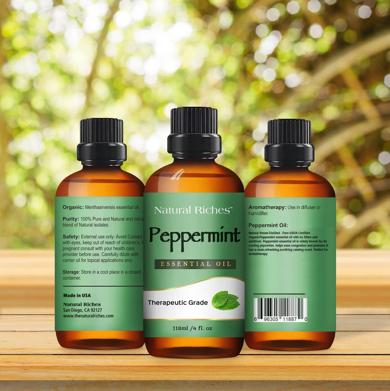 [Australia - AusPower] - Natural Riches Pure Peppermint, Essential Oil, Aromatherapy Diffuser Therapeutic Grade Mentha Arvensis - Cooling Smell Fresh Mint Oil & Menthol 4 fl oz. 