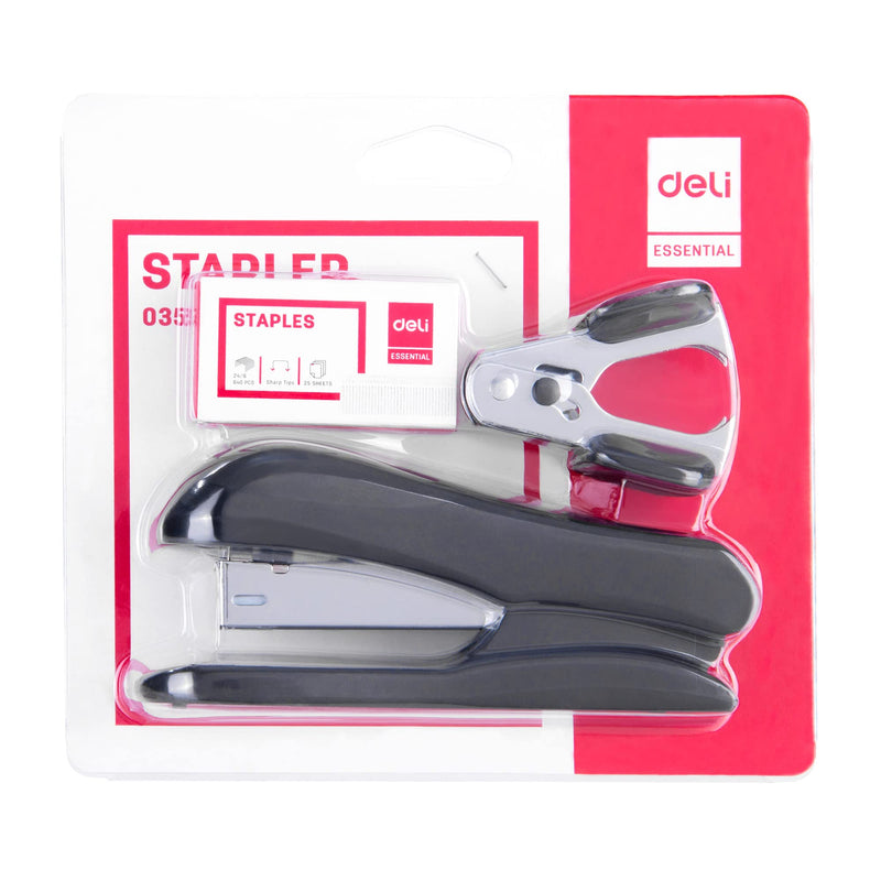 [Australia - AusPower] - Deli Stapler Value Pack, Desktop Staplers, Office Stapler, 20 Sheet Capacity, Includes Staples & Staple Remover, Black Stapler with Staples and Remover B - Black 