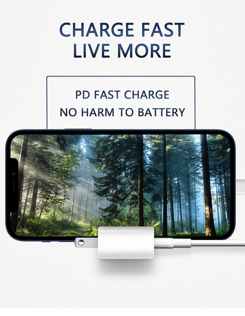 [Australia - AusPower] - 20W Fast Charger USB C Power Wall Charger Travel Plug with 3FT/6FT USB (2 Pack) Quick Charger Cable Compatible with Phone 13/12/12 Mini/12Pro/12 Pro/Max/11/11 Pro/Xs Max/XR/X/iPad 