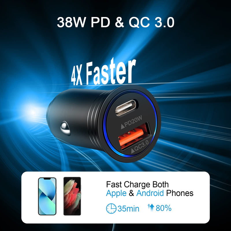 [Australia - AusPower] - Type C Car Charger Fast Charing, 38W Mini Car USB Charger PD & QC 3.0 2 Port Car Charger Fast Charge for iPhone 13/12/12 Pro/Pro Max/Mini/11/XS/XR/X/SE, Samsung Galaxy S21/S20/S10, Pixel, Motorola, LG 