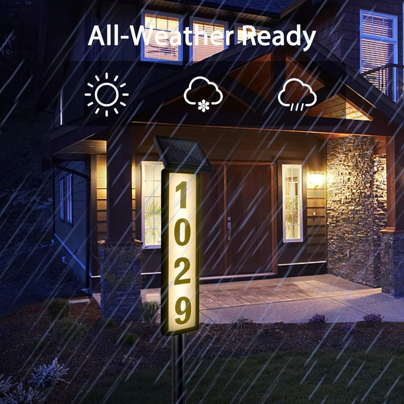 [Australia - AusPower] - Solar Lighted House Address Numbers Sign, Megfiehun Solar Powered House Numbers Light, LED Illuminated Outdoor Address Plaque for Home Yard Garden House 
