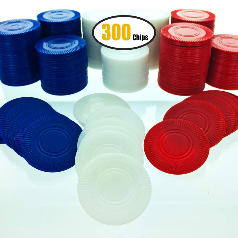 [Australia - AusPower] - GiftExpress Lot of 300, Plastic Poker Chips for Kids Game Play, Learning Math Counting, Bingo Game, Red, White & Blue 100 pcs ea 