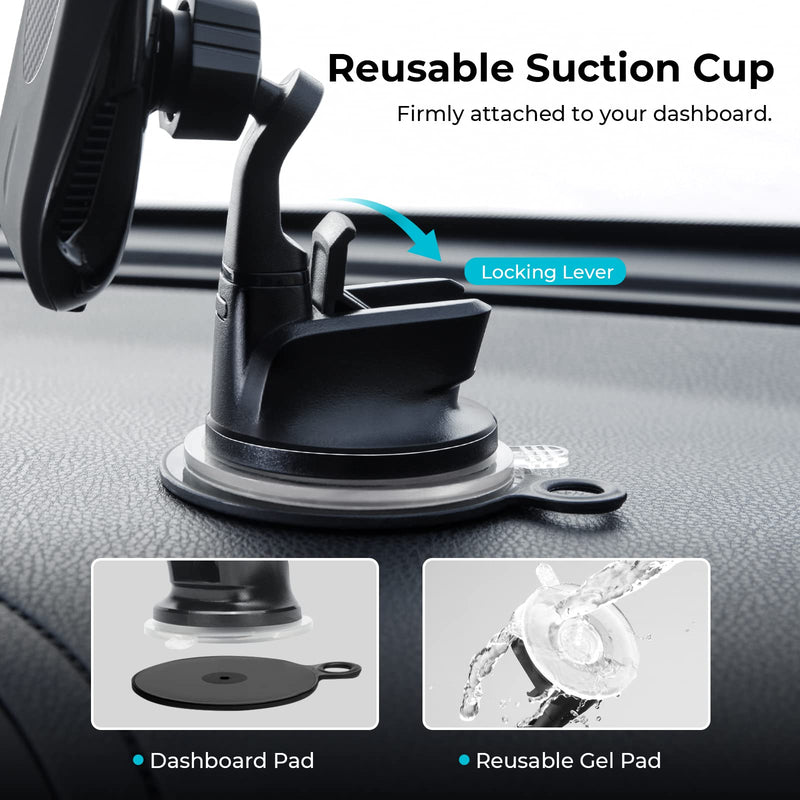 [Australia - AusPower] - PITAKA Magnetic Car Phone Holder Dashboard Car Mount for iPhone 13 Series & Galaxy S22 Series [MagEZ Car Mount Lite] Compatible with MagSafe, 360° Adjustable Angle - Suction Cup Black (Suction Cup) 
