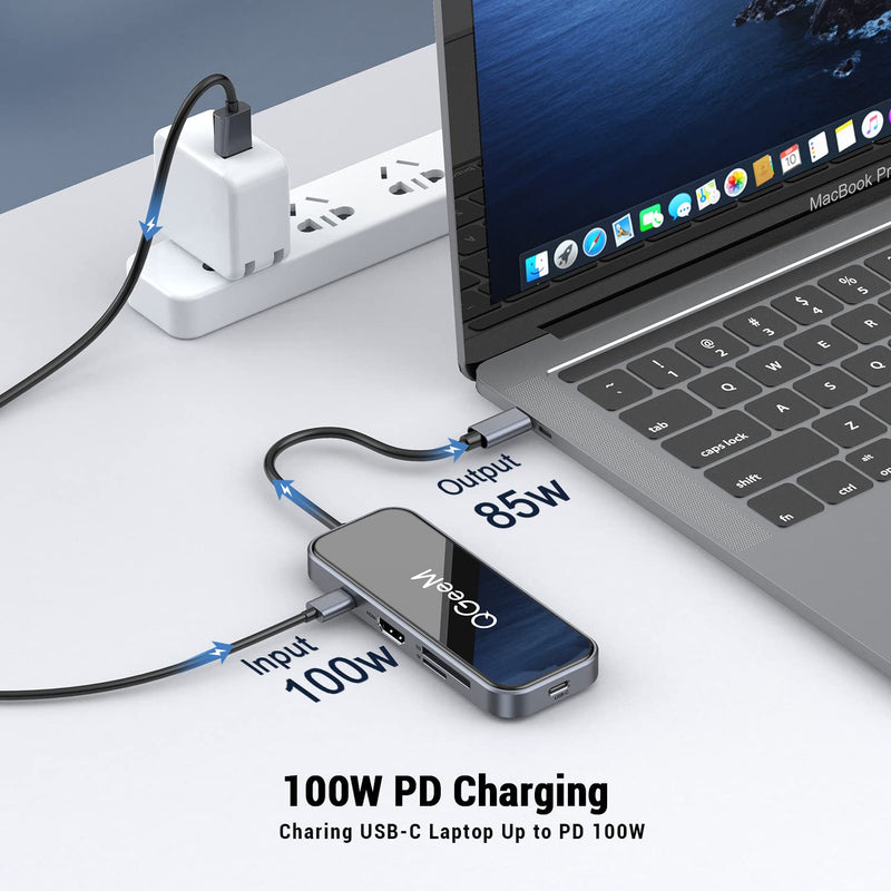 [Australia - AusPower] - USB C Hub HDMI Adapter,QGeeM 8 in 1 USB C to HDMI Multiport Dongle with 4K HDMI,100W PD,2 USB 3.0, Type C Port, SD&TF Card Reader,3.5mm Audio, Compatible with MacBook Pro USB C Laptops 