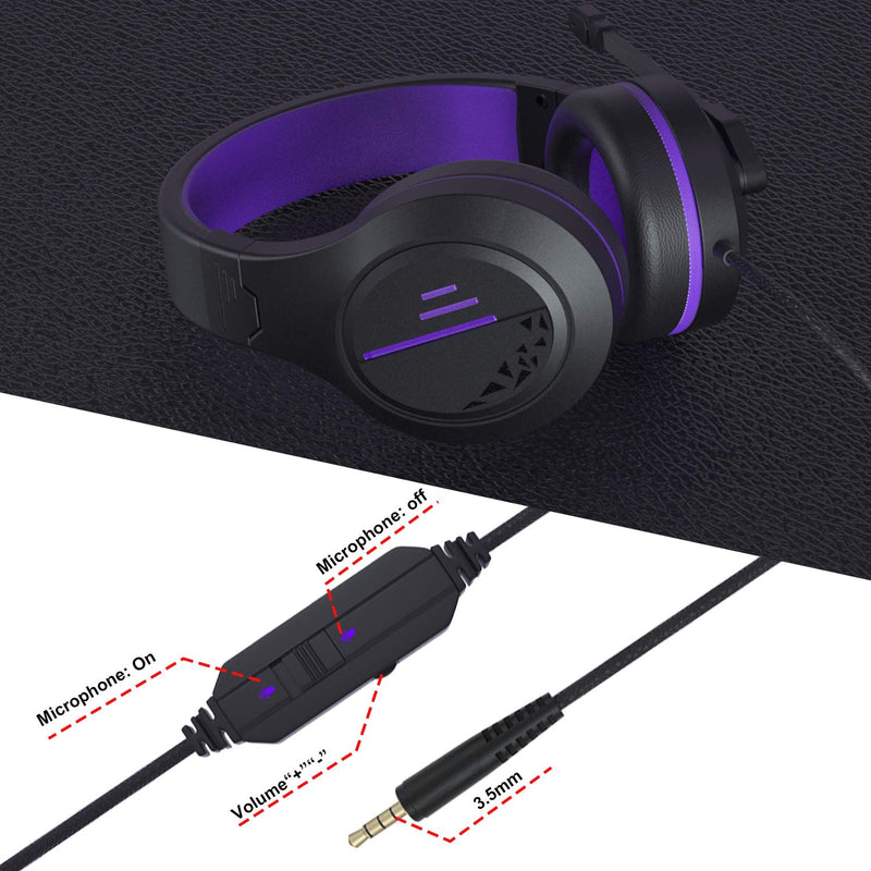 [Australia - AusPower] - Anivia Gaming Headset, Headphones with Microphone Stereo Surround for PS4 PS5 Xbox One, Noise Cancelling Over Ear Wired Headset with Soft Memory Earmuffs, Compatible PC Laptop Switch Nintendo Black Purple-601 
