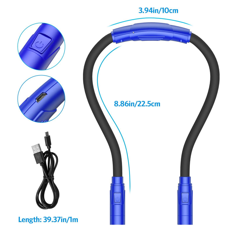 [Australia - AusPower] - AMIR Upgraded LED Neck Reading Light, Book Light for Reading in Bed, 3 Colors, Brightness Adjustable, Bendable Arms, Rechargeable, Perfect for Reading, Knitting, Camping, Repairing (Blue) Blue 
