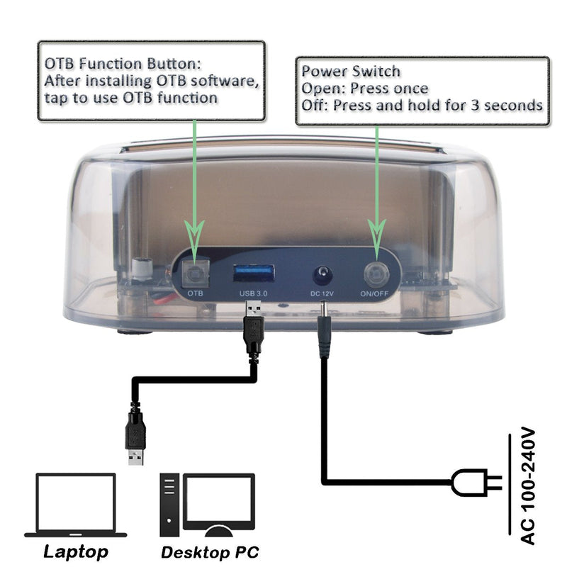 [Australia - AusPower] - Tccmebius TCC-S865 USB 3.0 to SATA IDE Dual Slots External Transparent Hard Drive Docking Station with Card Reader and 2 Ports USB 3.0 Hub for 2.5 3.5 Inch IDE SATA I/II/III HDD SSD 