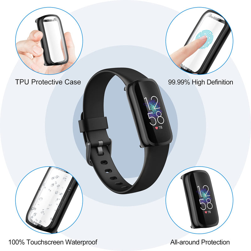 [Australia - AusPower] - CAVN 4-Pack Screen Protector Case Compatible with Fitbit Luxe, TPU Protective Screen Cover Saver Bumper for Luxe Smartwatch Replacement Accessories (Black/Black/Clear/Clear) Black/Black/Clear/Clear 