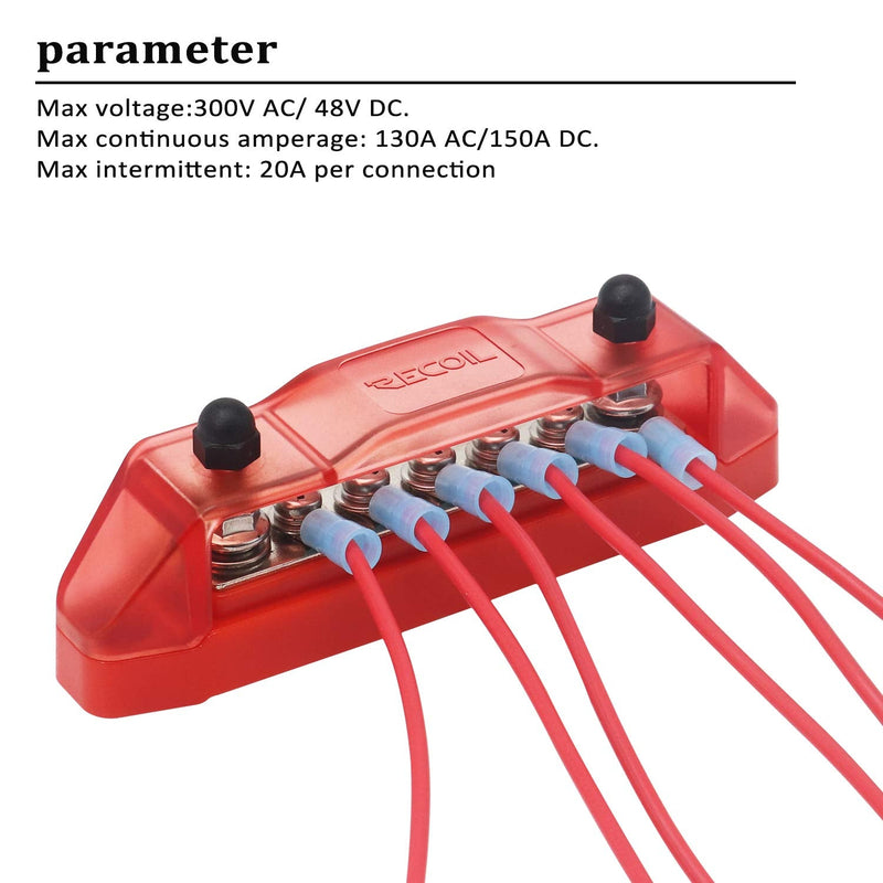 [Australia - AusPower] - RECOIL BBS25P Bus Bar 2 x 1/4” Studs and 5 Screw Terminals Power Distribution Block with Ring Terminals Pair Red & Black Red & Black 2xM5 Studs 5 Screws Pair 