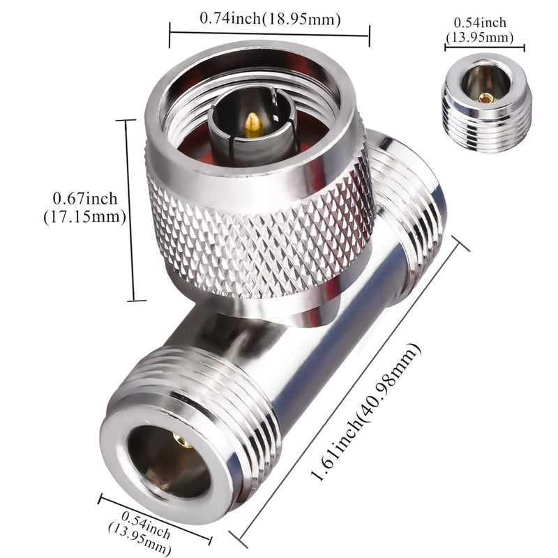 [Australia - AusPower] - TUOLNK 2 Pack N-Type Male to Dual 2 N-Type Female Triple Tee Connector N Type Coax Adapter T Shape 3-Way Splitter for Extension Cable T Type Triple 