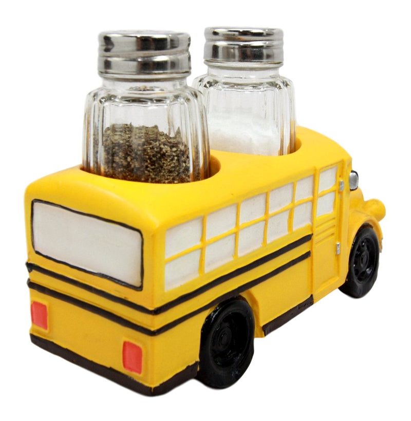 [Australia - AusPower] - Atlantic Collectibles North American Yellow School Bus Decorative Glass Salt Pepper Shakers Holder Resin Figurine 6"L 