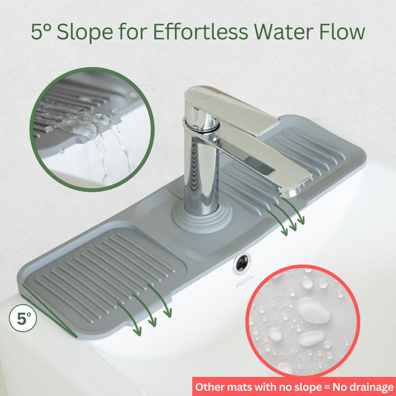[Australia - AusPower] - Silicone Draining Mat For Kitchen Sink, 17.7 x 5.5 inches, 5Â° Sloped Kitchen Sink Splash Guard, Faucet Splash Guard For Kitchen Sink, Silicone Sink Mat, Dark Gray 17.7 Inch 