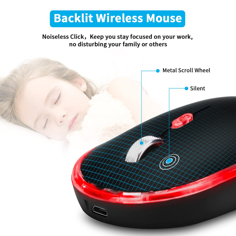 [Australia - AusPower] - Wireless Backlit Mouse LED Silent Rechargeable Battery with Optical Backlight Switch Compatible Mac Windows 7/8/10 for PC Laptop(Black) black 