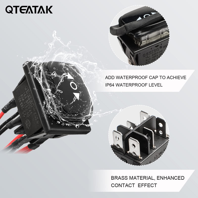 [Australia - AusPower] - QTEATAK DC 12V 10A 6 Pin 3 Position (ON)-Off-(ON) AC 110V-220V Waterproof Momentary Polarity Reverse Switch Motor Control Black Boat Rocker Toggle Switch with Wire KCD4-223-QT 