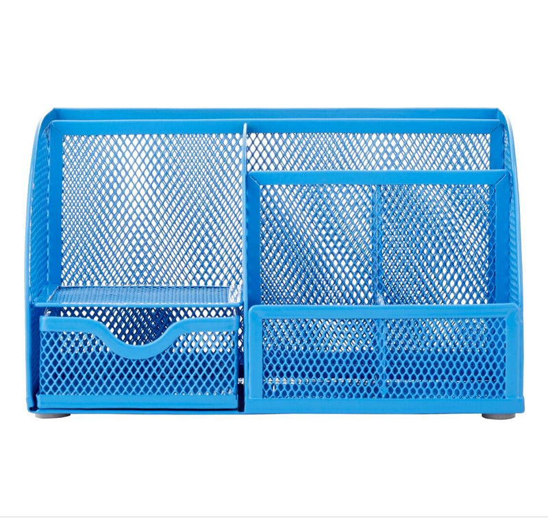 [Australia - AusPower] - Annova Mesh Desk Organizer Office with 7 Compartments + Drawer/Desk Tidy Candy/Pen Holder/Multifunctional Organizer - Sapphire Blue 