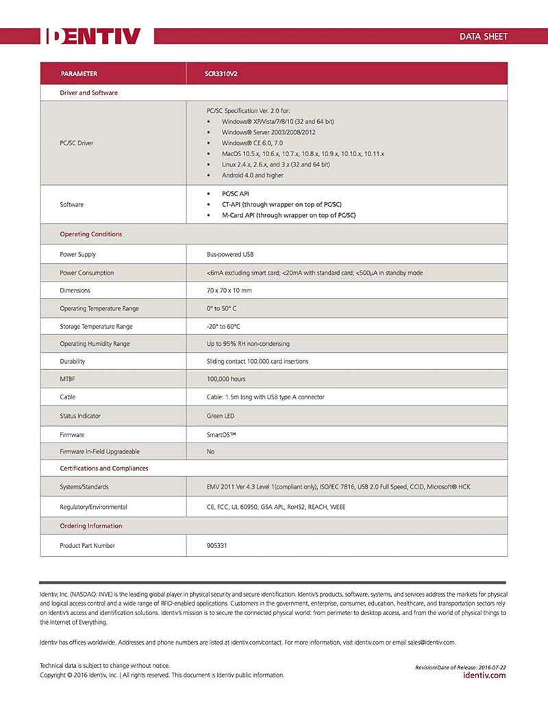 [Australia - AusPower] - Identiv SCR3310v2.0 USB Smart Card Reader USB A 