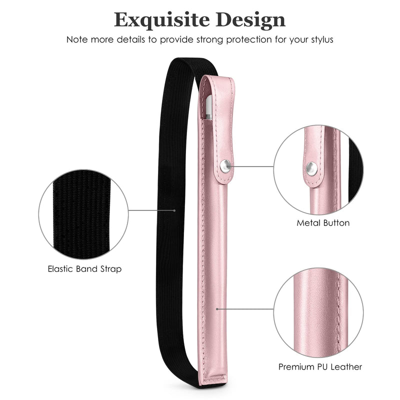 [Australia - AusPower] - DTTO Pencil Case for Apple Pencil 1st/2nd Generation, PU Leather Pencil Sleeve Pouch with Detachable Elastic Band for iPad 9.7"/ 10.2"/ 10.5"/ 10.9"/ 11"/ 12.9" Case, Rose Gold 