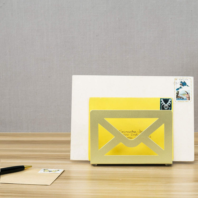 [Australia - AusPower] - MyGift Desk Mail Sorter Holder Modern Cutout Envelope Design Brass Metal Home and Office Desktop Letter Organizer 