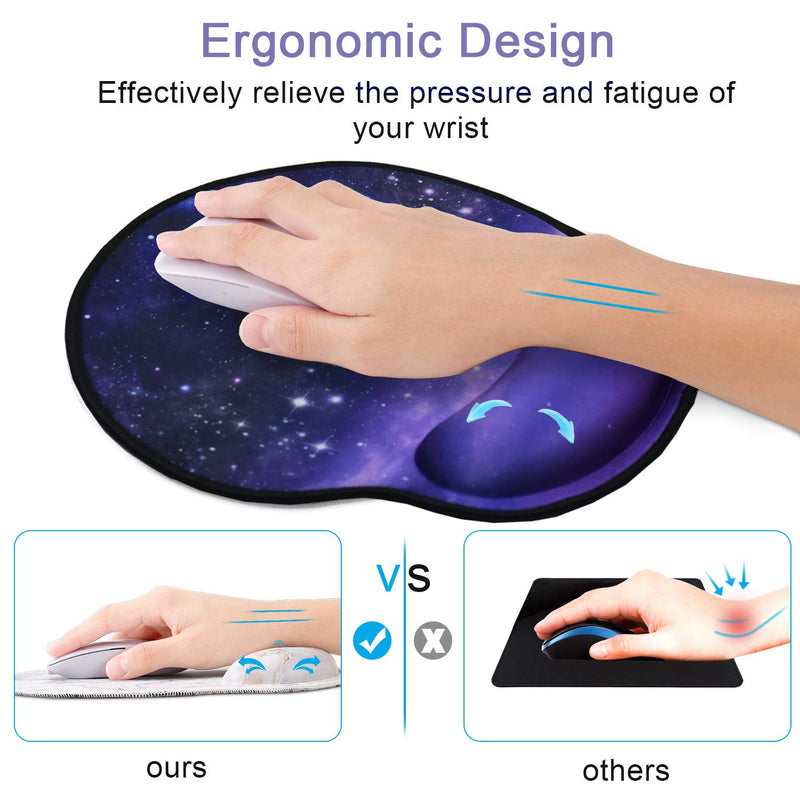 [Australia - AusPower] - Mouse Pads with Wrist Support,Ergonomic Mouse Pad for Women,Wrist Rest Mouse Pad for Laptop Computers,Non Slip Memory Foam Mousepad Stitched Edges,Home Working Office ,Purple Starry Sky Purple Dream Starry Sky 
