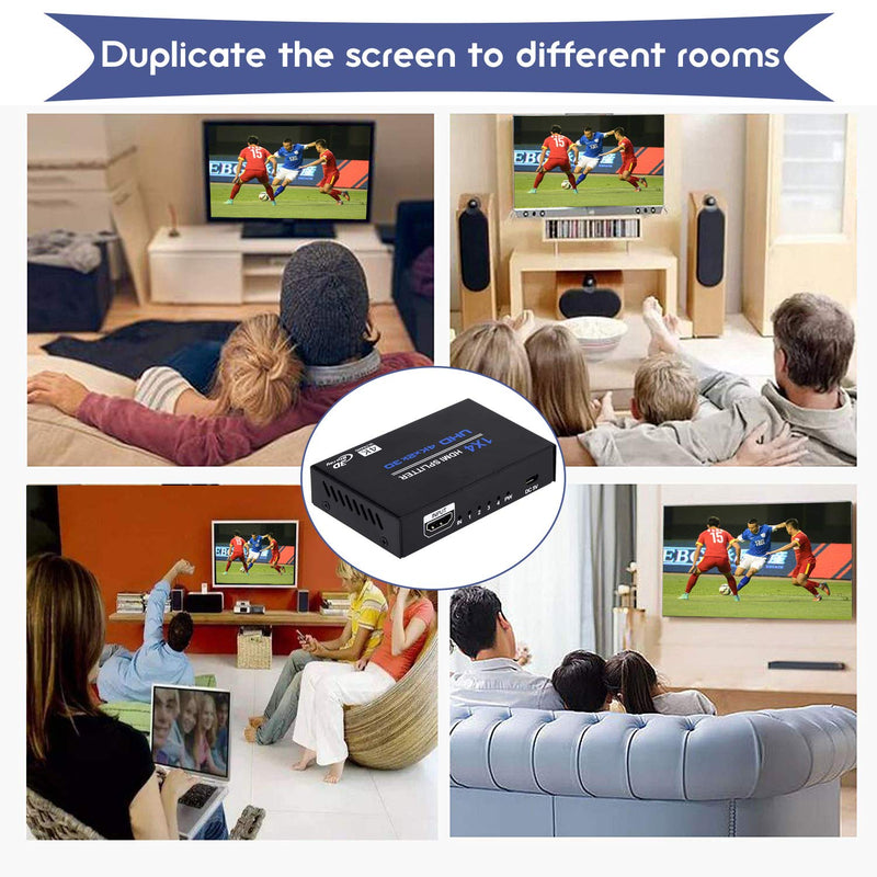[Australia - AusPower] - 1x4 HDMI Splitter, 1 in 4 Out HDMI Splitter Audio Video Distributor Box Support 3D & 4K x 2K Compatible for HDTV, STB, DVD, PS3, Projector Etc 