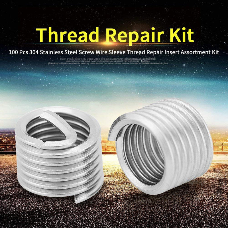 [Australia - AusPower] - 100Pcs Wire Thread Inserts M6 Stainless Steel Coiled Wire Helical Screw Wire Sleeve Thread Repair Insert Assortment Kit 