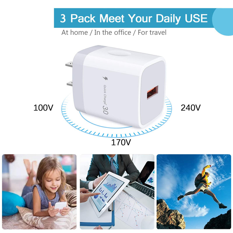 [Australia - AusPower] - 3Pack Quick Charge 3.0 Fast Charging Block Wall Adapter Plug 18W/3.0A Single Port Power Cube Compatible Samsung Galaxy Note 20 Ultra/10,S20 S10 Plus,A01 A10e S10e A21 A20 A50 A51,iPhone 12/11 Pro Max 