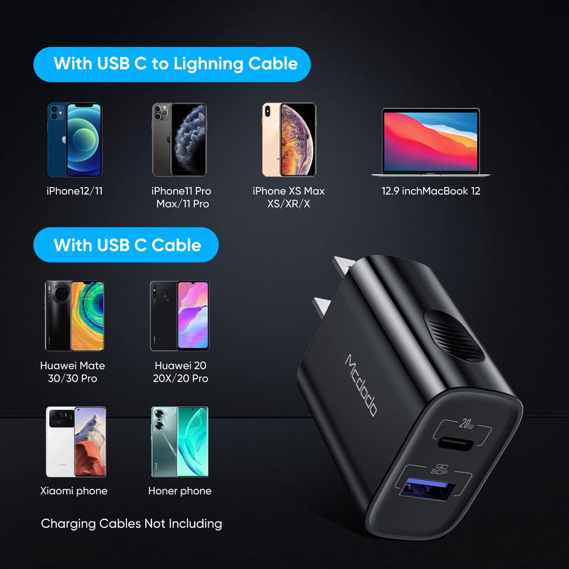 [Australia - AusPower] - Mcdodo USB C Wall Charger, 20W PD Fast Dual-Port Wall Charger Plug Type C Wall Charging Adapter PD Fast Charger Compatible with Galaxy S21/S20 Plus, Mate iPad Airpods Pro Pixel Switch LG Black 