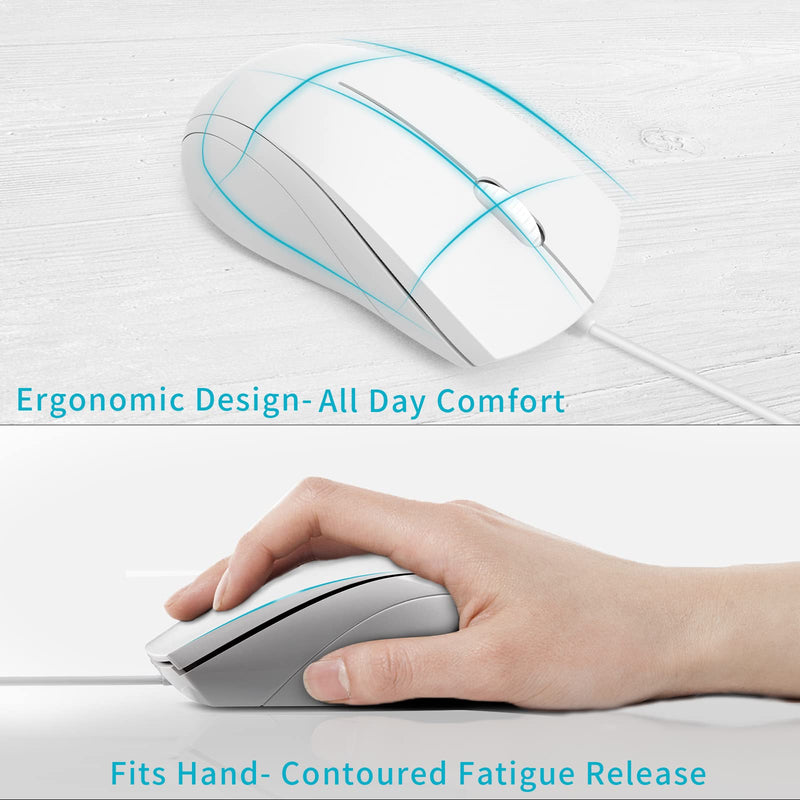 [Australia - AusPower] - Rapoo N1600 3-Button Quiet Wired Mouse, 1000DPI Optical Mouse, Quiet Button, Ergonomic Shape, for Desktop Computers Laptops, Matte White 