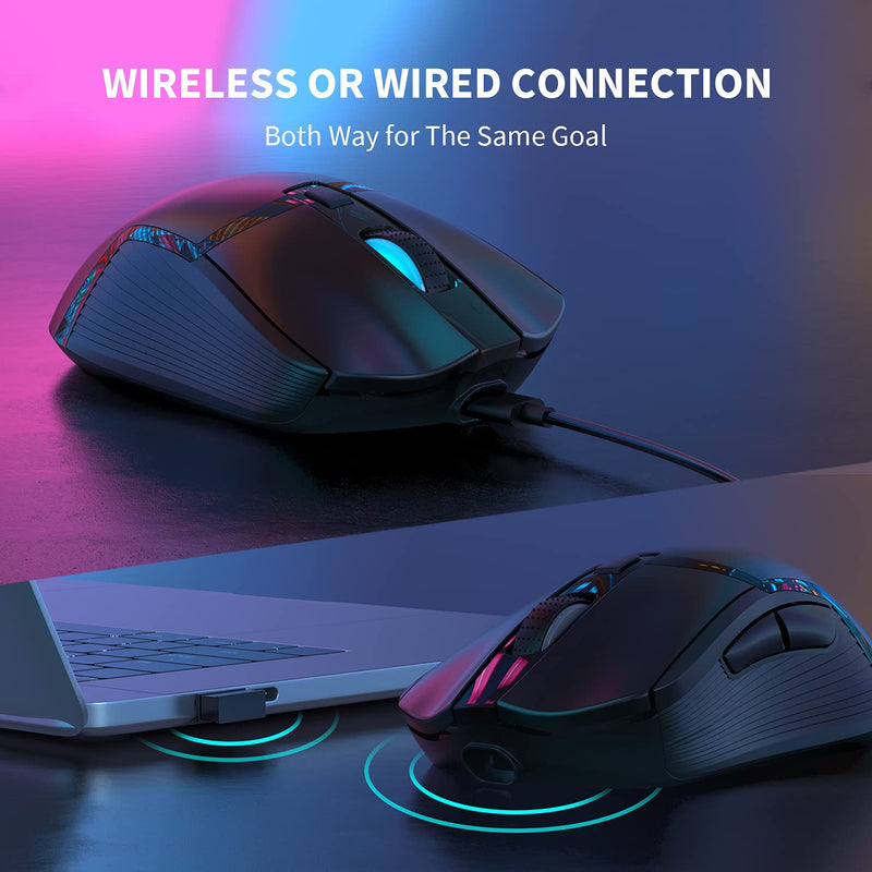 [Australia - AusPower] - Wireless and Wired Gaming Mouse, Rechargeable RGB Ergonomic Mouse with 6 Programmable Buttons, 7 Adjustable DPI up to 10000, Compatible with Windows MacBook Laptop PC Computer 