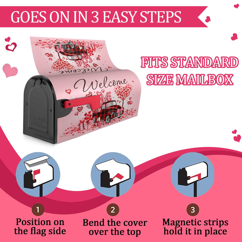 [Australia - AusPower] - Valentine's Day Mailbox Cover Magnetic Welcome Love Heart Truck Mailbox Wraps Post Letter Box Cover for Garden Yard Home Decor Standard Size 21" x 18" Valentine's Day 