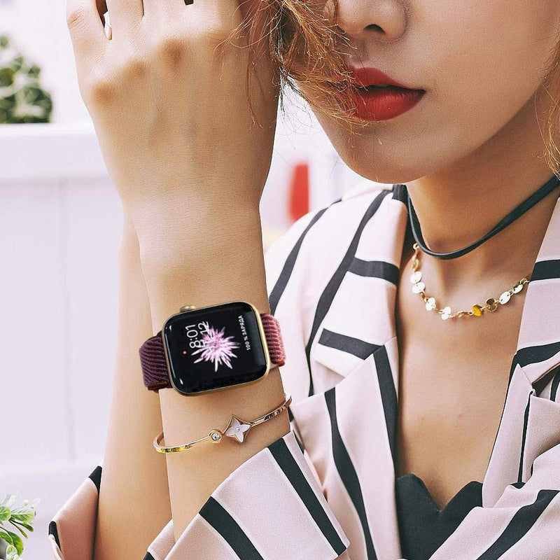 [Australia - AusPower] - HdanMole Compatible with Apple Watch Bands 41MM 45MM 38MM 40MM 42MM 44MM for Women Men Adjustable Soft Stretchy Solo Loop Strap,Elastics Nylon Wristband Compatible for iWatch Series 7/6/5/4/3/2/1/SE Plum 42/44/45mm 