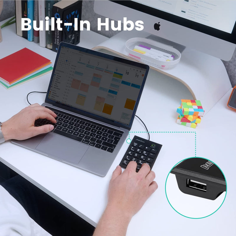 [Australia - AusPower] - Perixx PERIPAD-202C Wired USB-C Slim Numeric Keypad - Scissor Keys with 2 USB-A Hubs and Tab Key - Compatible for Tablet, Laptop, & Desktop - Black USB type C with 2 Hubs 