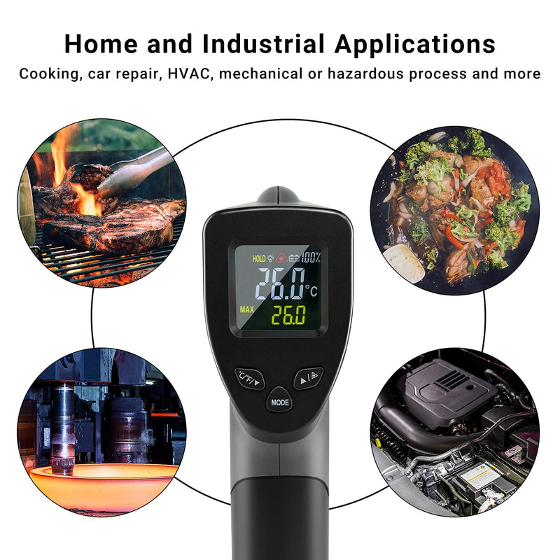 [Australia - AusPower] - Bauihr Infrared Thermometer, Digital Laser Temperature Gun Non-Contact with LCD Backlit Display, Adjustable Emissivity, -58°F to 1022°F (-50°C to 550°C) for Cooking, Home Repairs, etc 