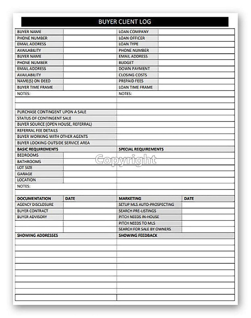 [Australia - AusPower] - Real Estate Agent Supplies - Home Buyer Client Log to Include in Real Estate Buyer Folders. Realtor Log to Track Buyer Needs, Home Showings & Agent Activity. 50 Page Notepad. 8.5 X 11. Made in the USA. 