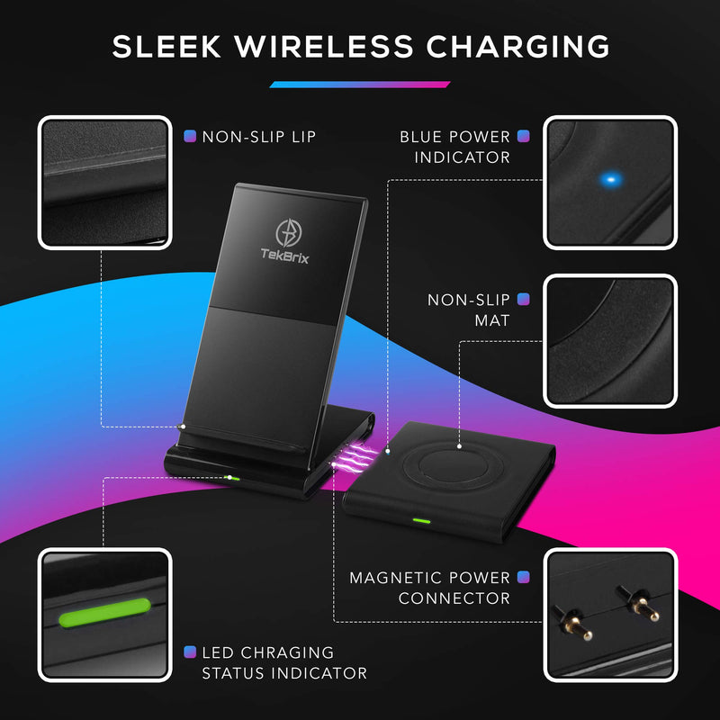 [Australia - AusPower] - Wireless Charger 2 in 1 - Dual Fast Charging Stand & Pad Station - 10W Max for Qi Devices, iPhone 13/12/11/X/8 (Pro, Pro Max, Mini), Samsung Galaxy S21/S20/S10/S9/Note, Google Pixel, LG - No Adapter 