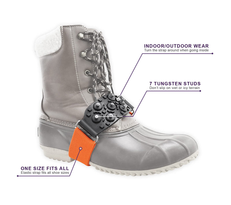 [Australia - AusPower] - Ice Gripster Treads Nonslip Traction Cleats for Snow and Ice, Anti-Slip Overshoe Mid-Sole Crampons with Adjustable Straps, 7 Tungsten Studs for Secure Grip, Orange and Black 