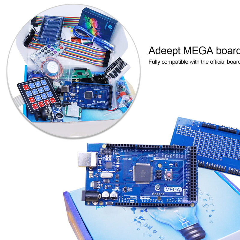 [Australia - AusPower] - Adeept Ultimate Starter Kit Compatible with Arduino IDE Mega 2560 LCD 1602, Stepper Motor, ADXL345, Learning Kit with PDF Guidebook 