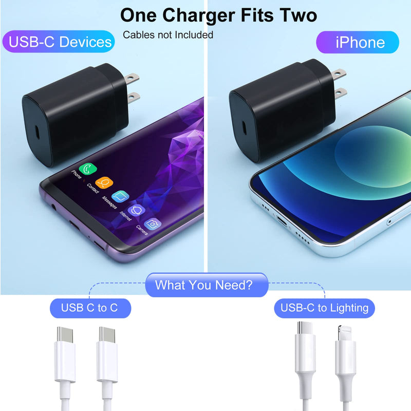 [Australia - AusPower] - USB C Wall Charger, 2-Pack 25W USB C Fast Charger Block for Samsung Galaxy S22/S22+/S22 Ultra/S21/S20/S21 Ultra, S10/S10+, Galaxy Note 20/20 Ultra/10/10+, iPhone 12/12 Mini/12 Pro Max and More(Black) Black 