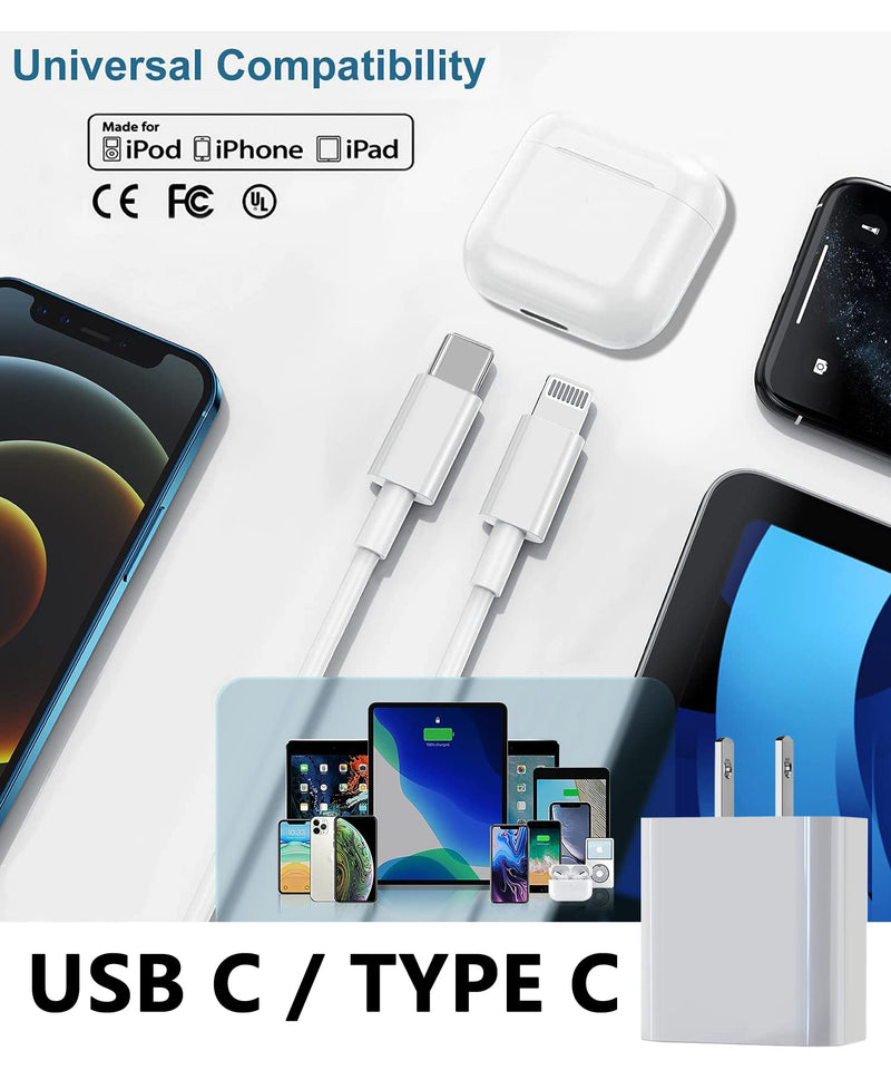 [Australia - AusPower] - [Apple MFi Certified]iPhone Fast Charger 2 Pack,Lightning Cable 6ft with 20W USB C Charger Block,Quick Speed Charging Cube for iPhone 13 Pro Max/12 Mini/11/XS Max/XS/XR/X/SE 2020/8 Plus/Airpods White white 20w PD 6ft/set of 2 4 