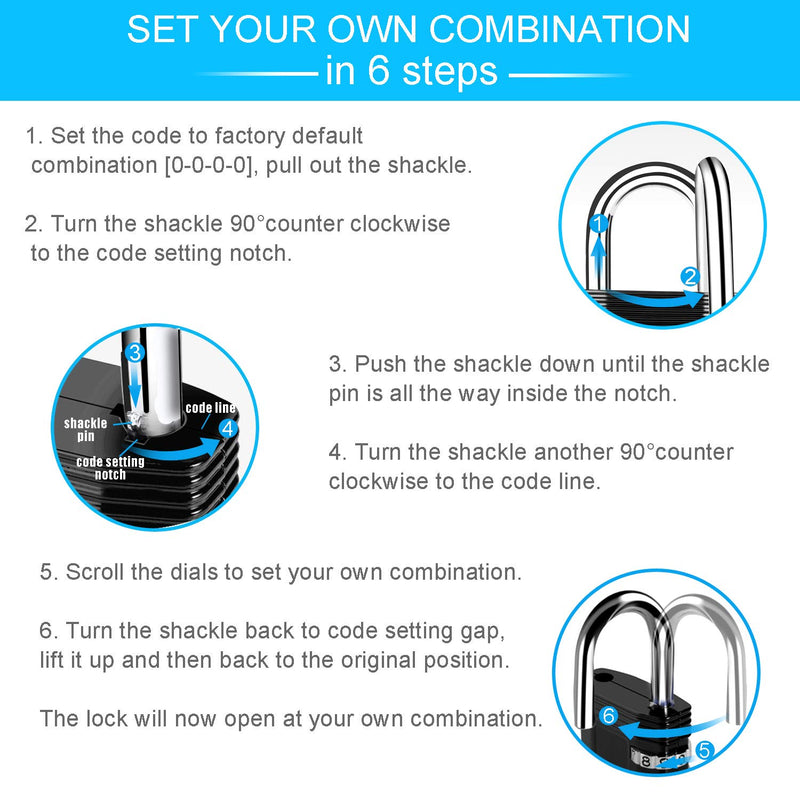 [Australia - AusPower] - ZHEGE Combination Padlocks, 4 Digit Waterproof Lock for Gym, School Locker, Fence, Toolbox, Gate (Black, Pack of 2) Black 