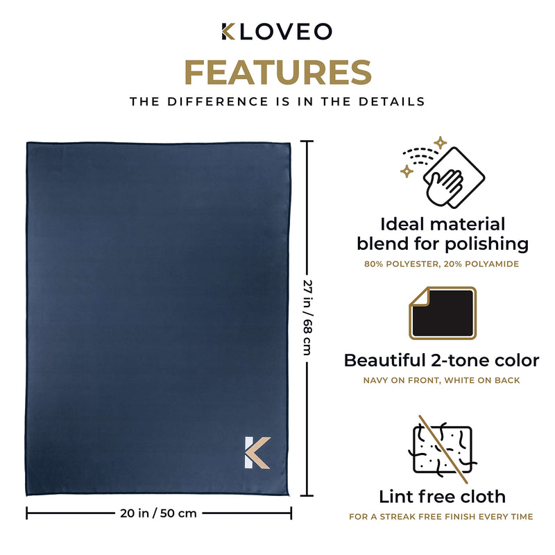 [Australia - AusPower] - KLOVEO Polishing Cloth Wine Glass Polishing Cloths - 20x27 Inch Large Size, Lint Free, Microfiber Cleaning Cloth for Glasses, Champagne Flutes, Glassware, Sunglasses, Phone Screens, Camera Lens Navy 