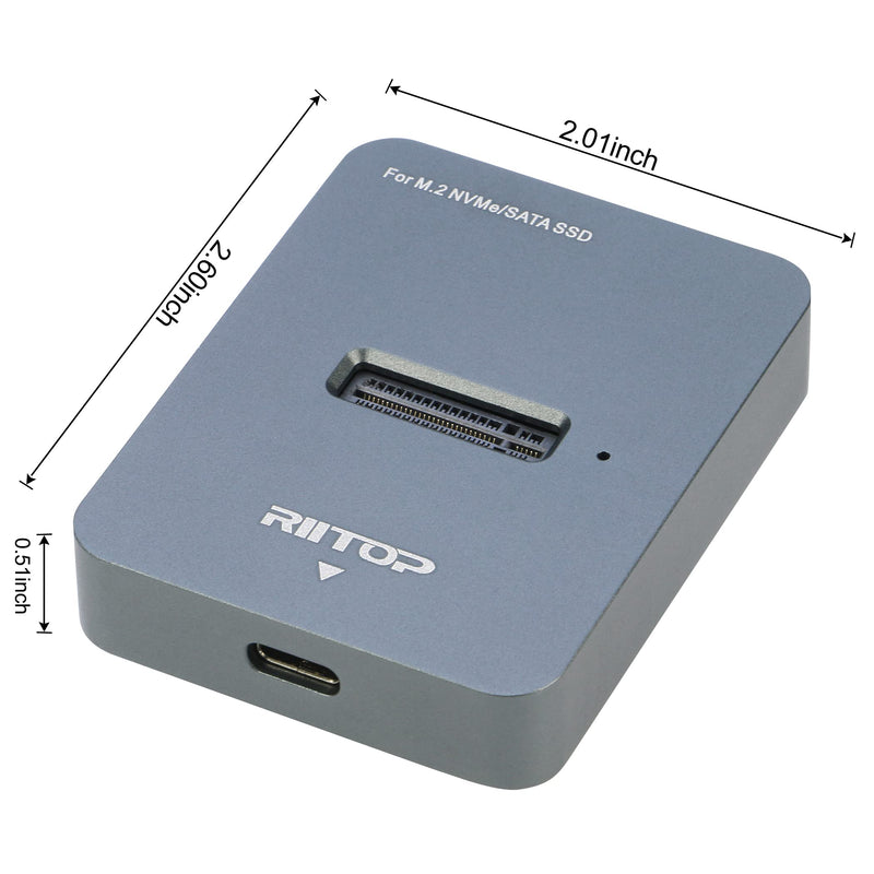 [Australia - AusPower] - M.2 to USB Docking Station, RIITOP M.2 SSD to USB-C Reader Adapter for Both M.2 (M Key) NVMe SSD and (B+M Key) SATA-Based SSD 